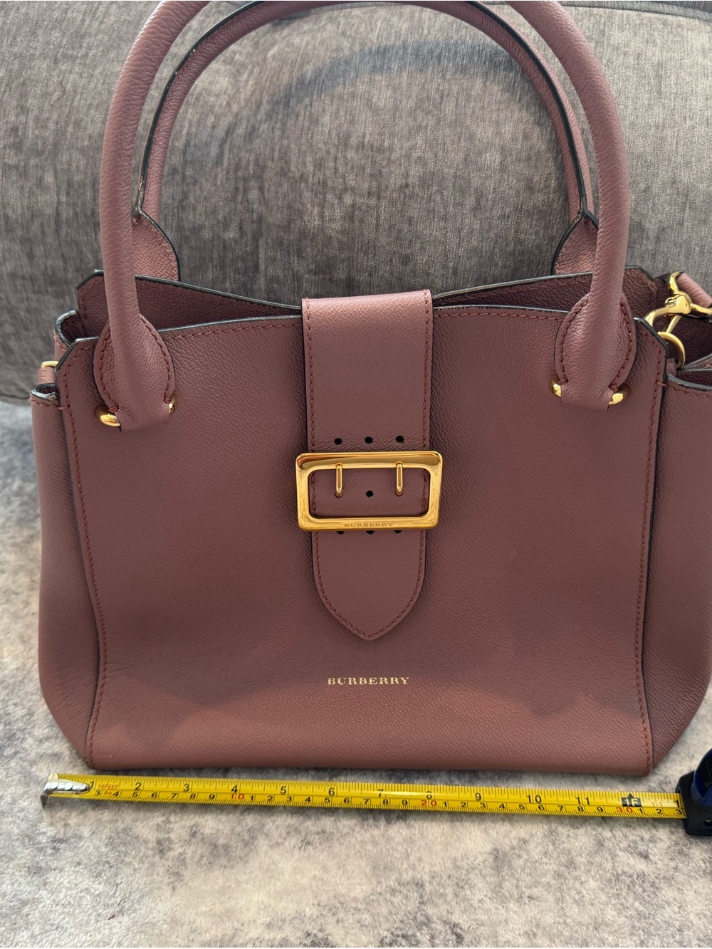 Burberry Leather Satchel in Mauve Brown with Gold Hardware